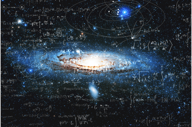 Picture of a black hole with equations around it 