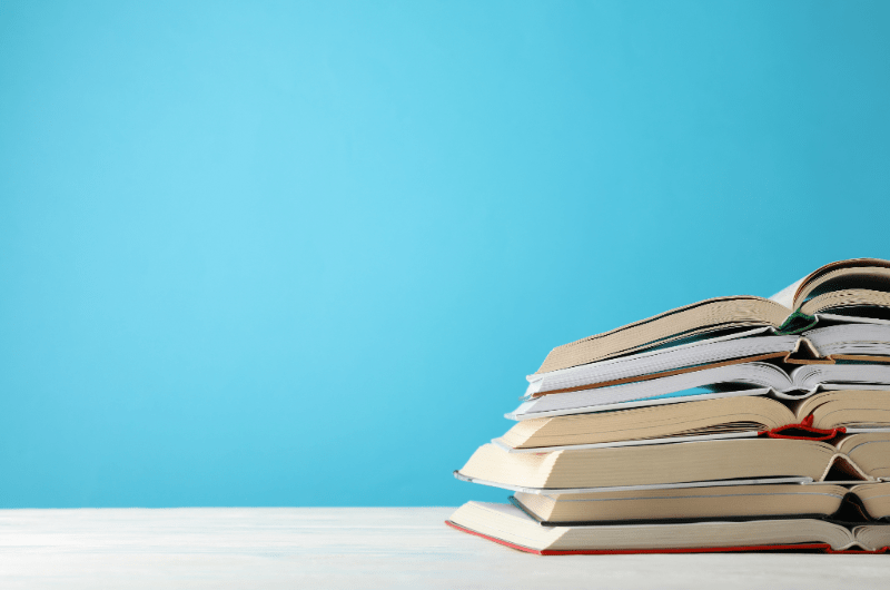 Stack of open books 